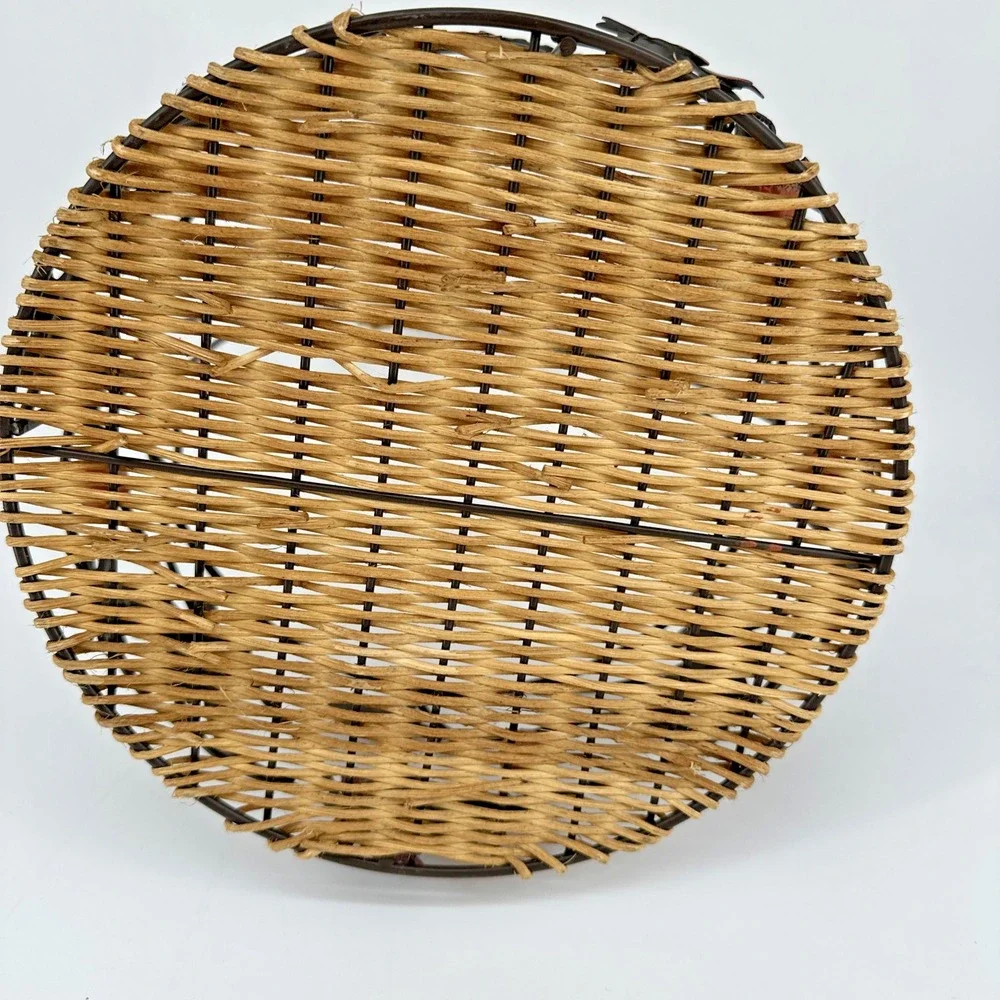 Fall Harvest Metal & Rattan‎ Basket with Handle Autumn Decor Leaf Acorn